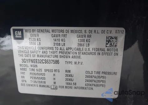 2012 Cadillac Srx Performance Collection из США, поврежденный, VIN 3GYFNEE32CS637586